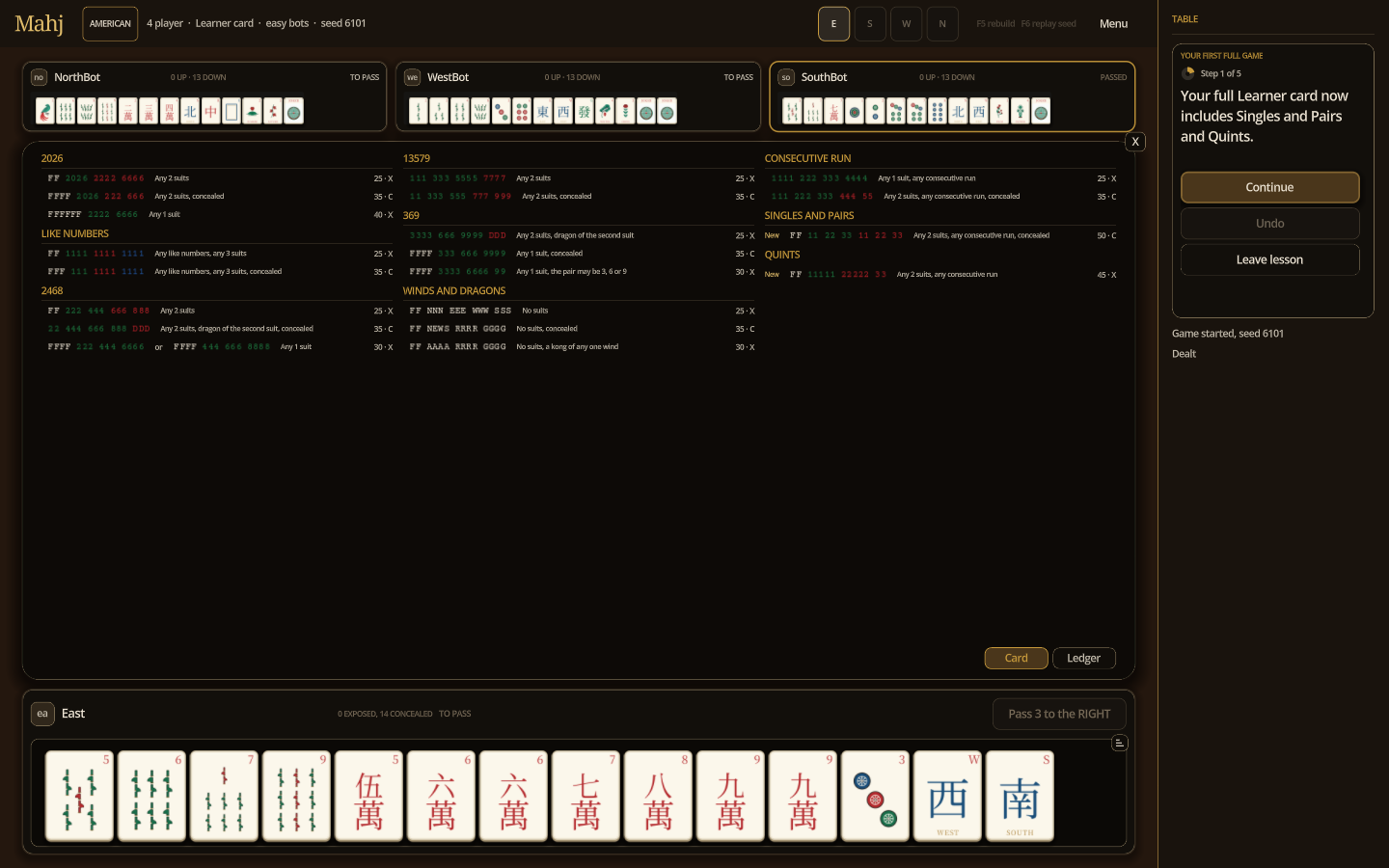 The full Learner card includes Singles and Pairs and Quints.