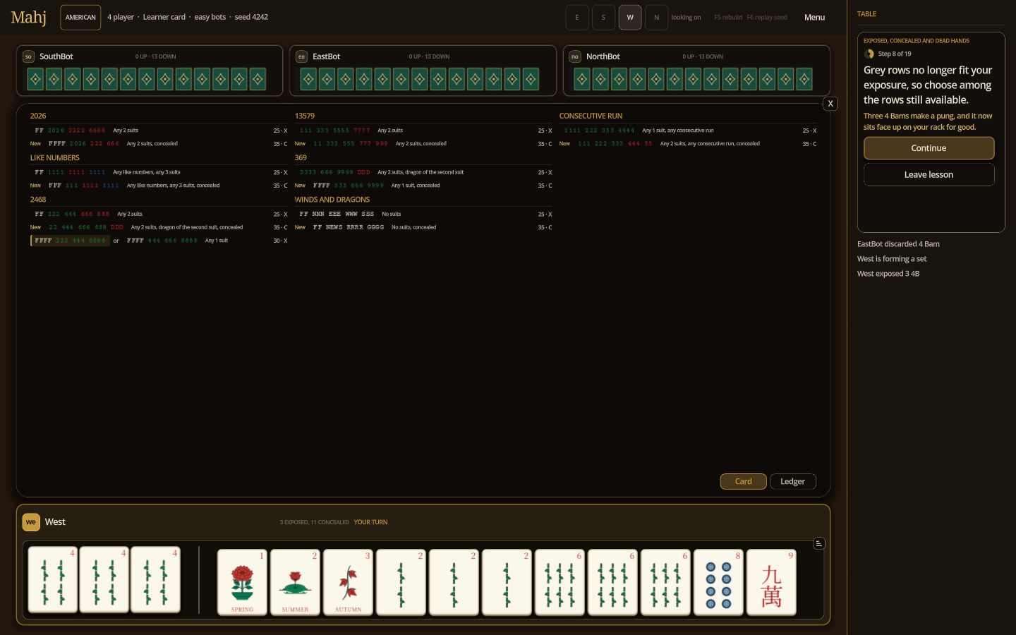 After exposing a 4 Bam pung, you can only finish a row that allows that group.