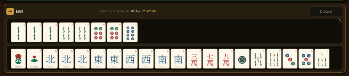 Each player uses two racks to organise tiles for two winning hands.